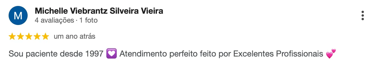 Avaliação 5 estrelas no Google de Michelle Viebrantz sobre a Sansão Bazan Odontologia
